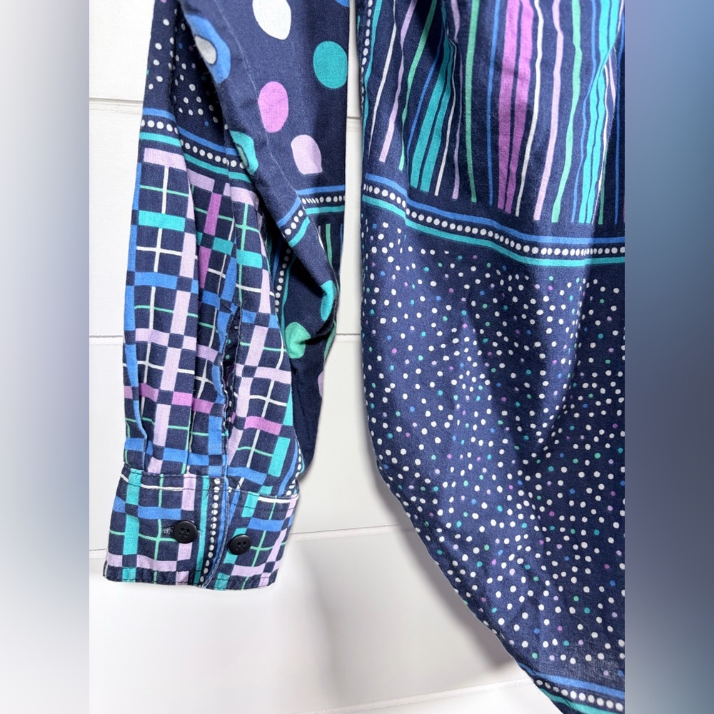 Cricket Colorful Blue Patterned Button Up Shirt Large - Picture 8 of 11